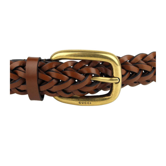 Gucci Men's Brown Braided Leather Belt With Gold Buckle 380606 2535 (85 / 34) - Picture 2 of 4